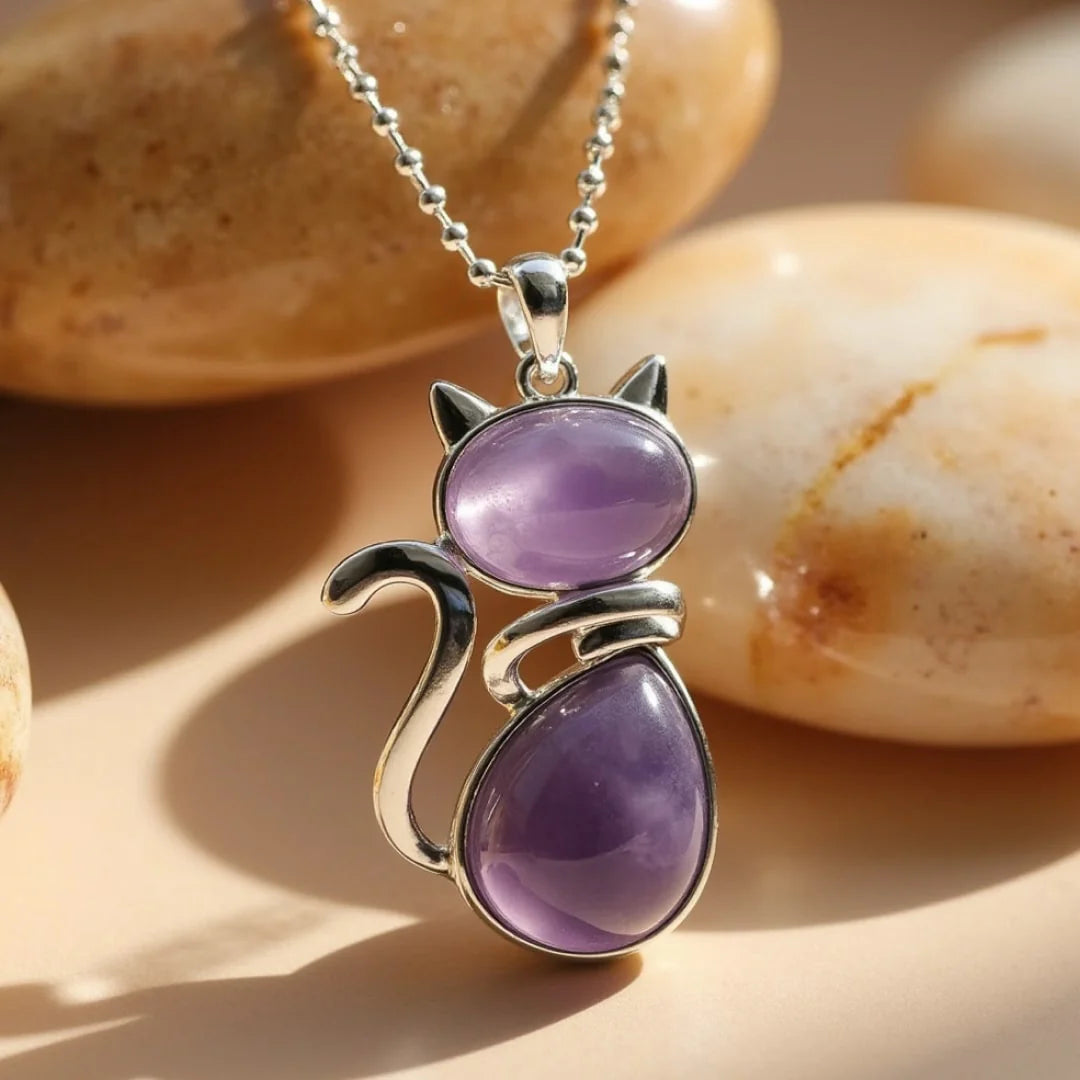 Natural Stone Kitten Necklace