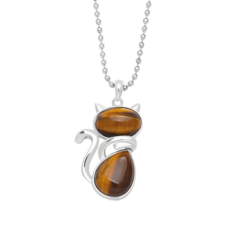 Natural Stone Kitten Necklace